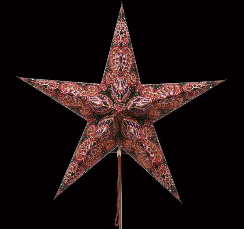 Ganesha red/white dots - Foldable glowing star, paper poinsettia with 5 points, 60 cm - Kopie